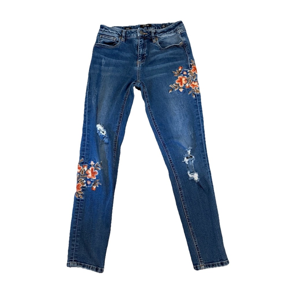 Miss Me Jeans Ankle Skinny 27 Floral‎ Embroidery Mid-Rise Med Wash